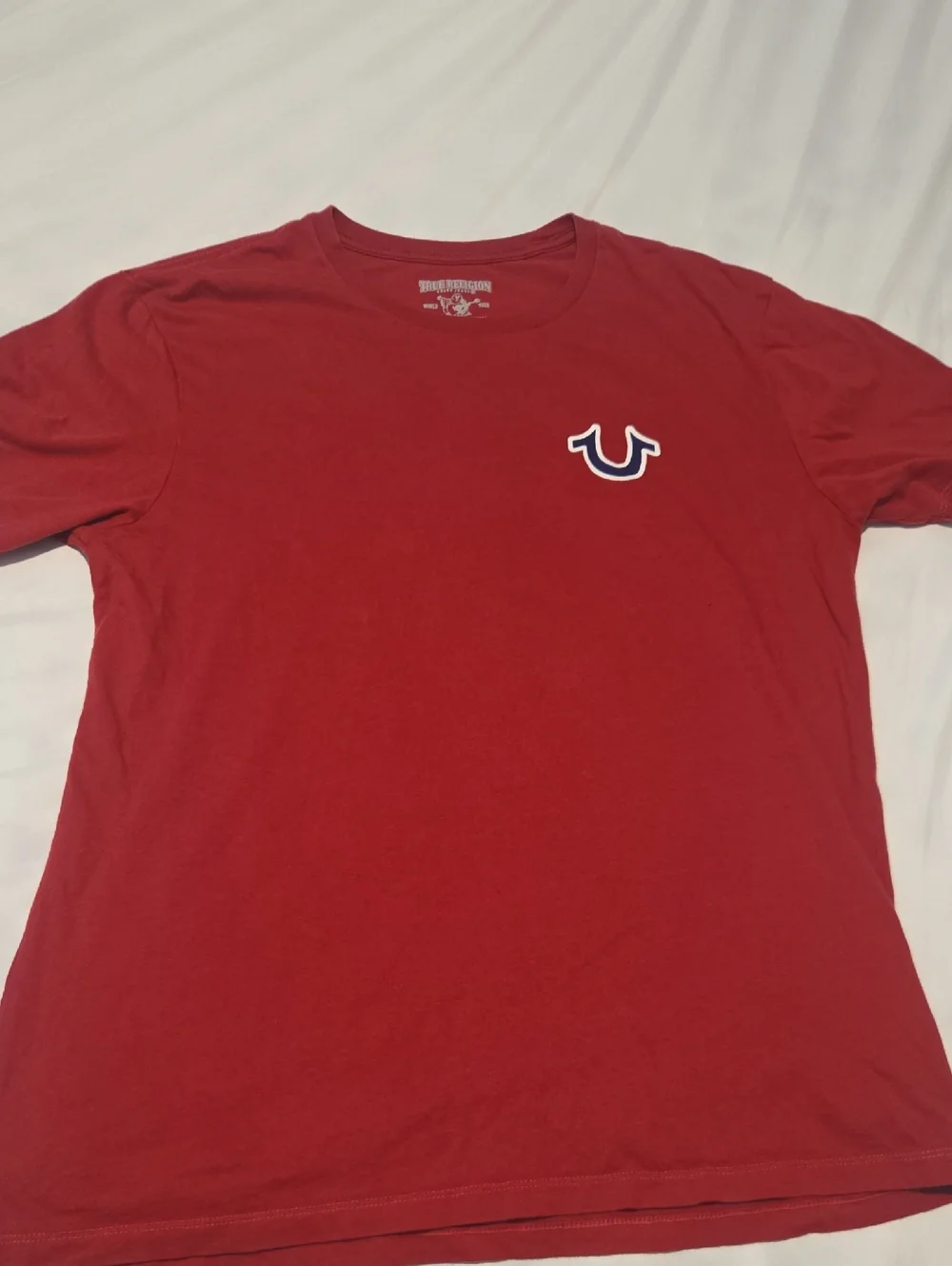 True Religion Men’s Red Short Sleeve Tee with Chest Horseshoe Logo
